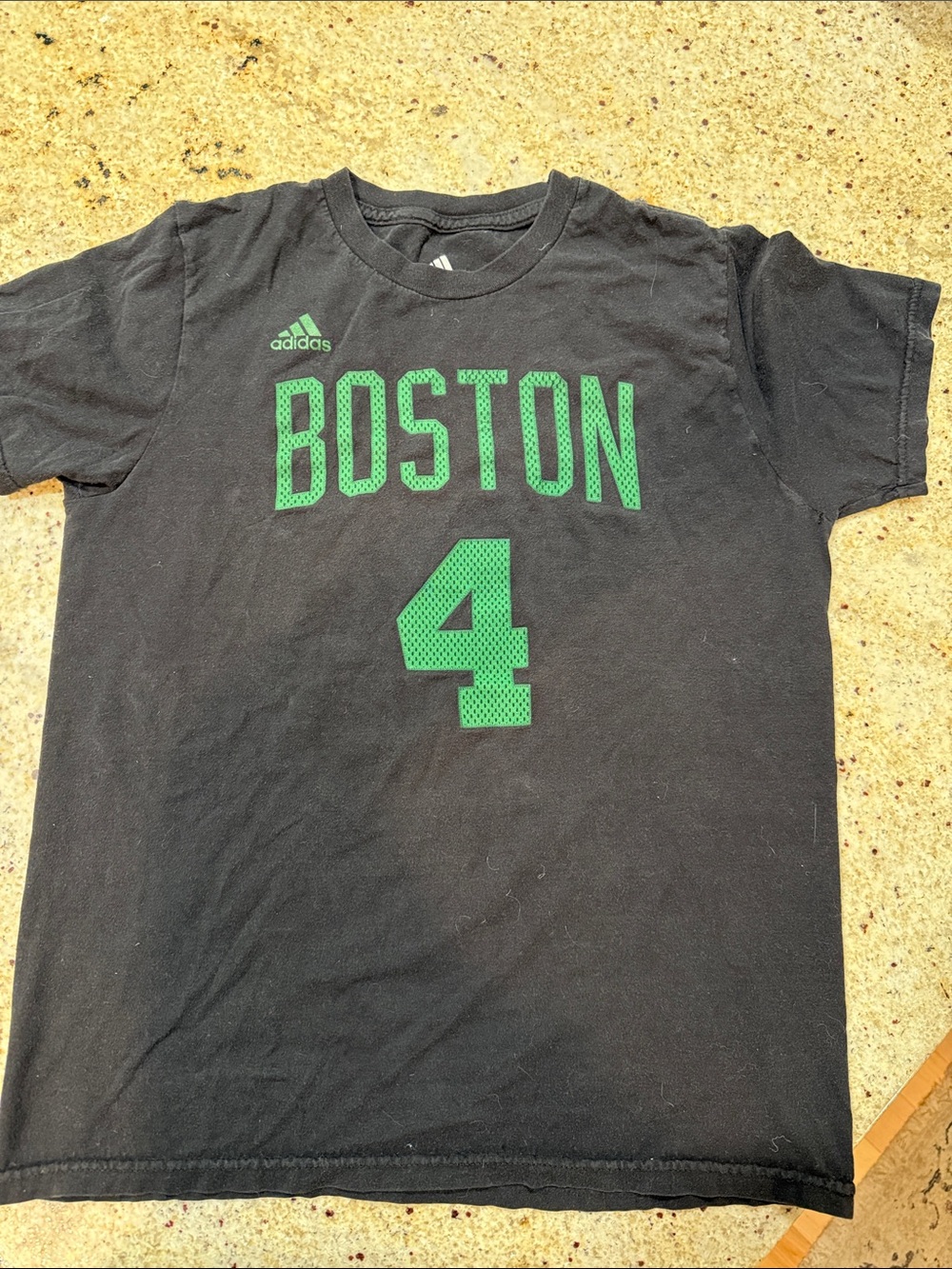 adidas Black Short-Sleeve Tee with Green Boston Graphic and Number 4